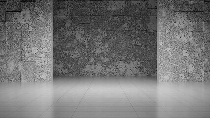 Empty gray concrete room with abstrack wall