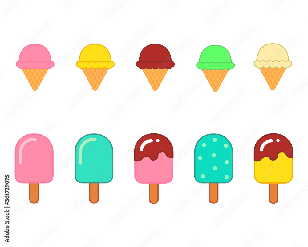 アイスクリームと棒付きアイスキャンデーのイラストセット Banana Wall Mural Bana Ashiko