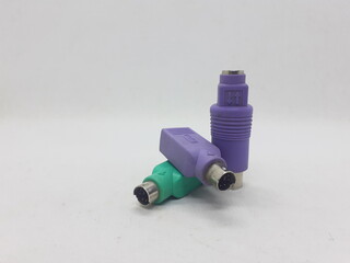 Portable Computer Connector Cable Converter for Electronic Data Transfer in White Isolated Background