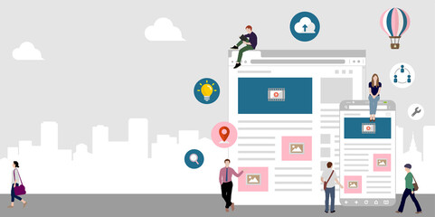 Wall Mural - internet browser , online network , global communication / flat banner vector illustration