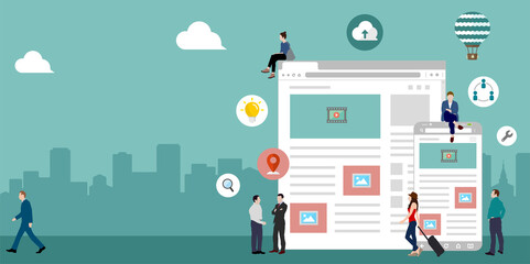 Wall Mural - internet browser , online network , global communication / flat banner vector illustration