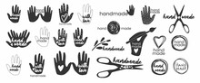 Handmade. Badges, Labels And Logo Elements, Retro Symbols For Handcrafted Shop, Hand Made Product, Package. Vector Emblem Illustration