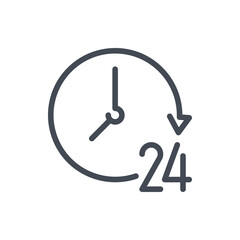 Fototapete - 24 Hour Support line icon. Time with 24 vector outline sign.