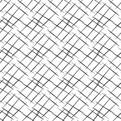 Vector hand drawn diagonal scribbled grunge lines in criss cross design. Seamless texture weave pattern background. Abstract black and white geometric grid repeat. Hatchwork all over print