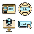 © ylivdesign - Domain icons set. Outline set of domain vector icons thin line color flat on white