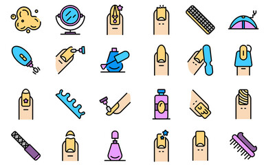 Sticker - Nail icons set. Outline set of nail vector icons thin line color flat on white