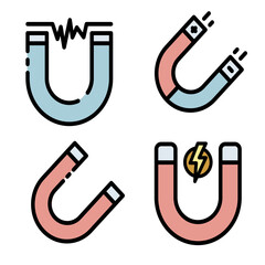 Poster - magnet icons set. outline set of magnet vector icons thin line color flat on white