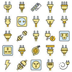 Poster - Plug wire icons set. Outline set of plug wire vector icons thin line color flat on white
