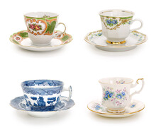 Classic Luxury Pottery Or Porcelain Teacups On A Completely White Background. Contains Clipping Path.