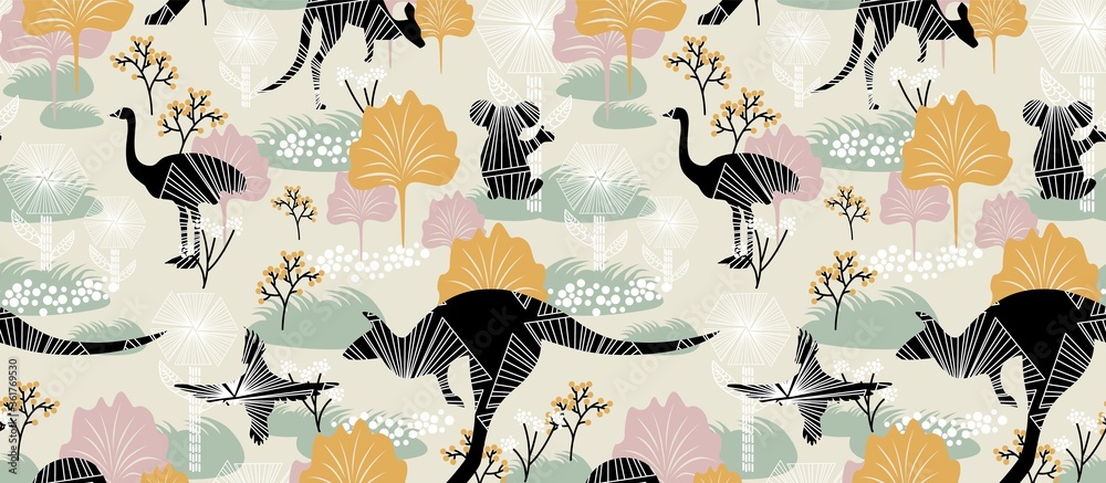 Australia seamless pattern. Australian traditional animal: kangaroo ...
