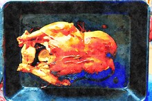 Watercolorstyle Representing A Baked Orange Duck Ready To Be Served