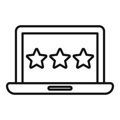 Sticker - Three star laptop gamification icon. Outline three star laptop gamification vector icon for web design isolated on white background