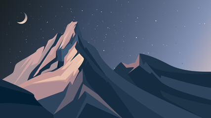 Wall Mural - Mountains in the night. Nature scenery in cartoon style.