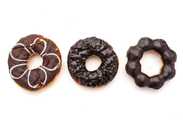 Chocolate donuts on a white background