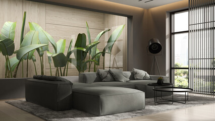 Wall Mural - Minimalist Interior of modern living room 3D rendering