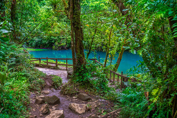 Rio Celeste with turquoise river, blue water. Tenorio national park Costa Rica. Central America.