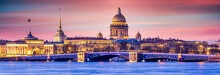 Saint Isaac's Cathedral, Panorama Of St. Petersburg At The Summer Sunset, Russia Is The Largest Russian Orthodox Cathedral, St. Petersburg Architecture, Saint Petersburg, Russia Federation.