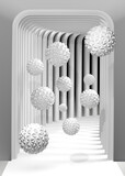 Fototapeta Perspektywa 3d - Vertical 3d photo wallpaper Flying  Balls in the tunnel 3d rendering