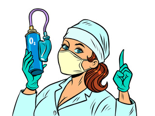 nurse with a medical oxygen cylinder