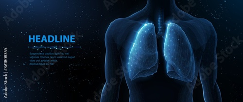 Lung and human body. Abstract vector 3d lungs on body background. Human health, respiratory system, pneumonia illness, biology science, smoker asthma, healthcare concept.