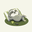 Cute cartoon of a lazy sloth taking a nap