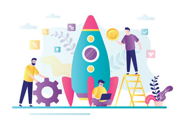 Wall Mural - startup development concept. group of business people create new business. investing in new company.