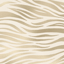 Metallic Champagne Gold Animal Print Pattern On Ivory Background, Tiger