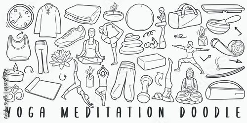 Cuadros en Lienzo Yoga and Meditation Doodle Line Art Illustration