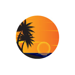 Wall Mural - sunset coconut tree colorful beach illustration vector design