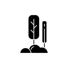 Sticker - Park black glyph icon. Public garden. Environment and ecology. Wildlife landscape. Trees in backyard. Yard grass and bush. Silhouette symbol on white space. Vector isolated illustration