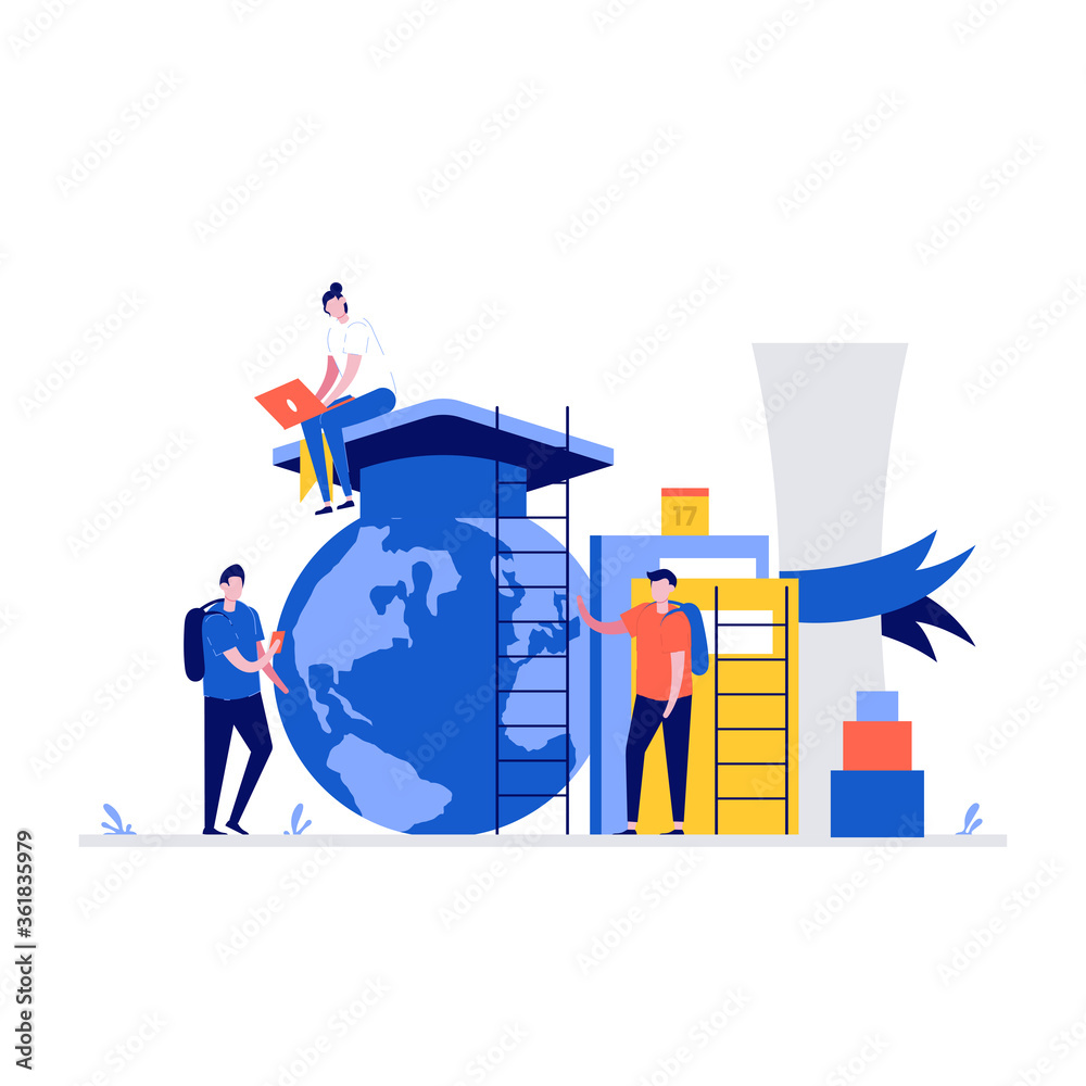 University campus vector illustration concept with students and school ...