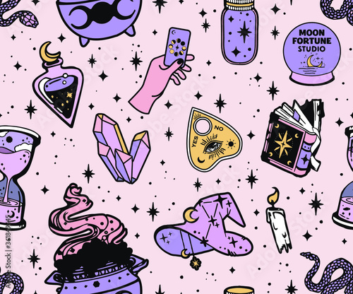 Vector Magic Witch Seamless Pattern Witchcraft Background Esoteric Boho Style Witchcraft Magic Background For Witches And Wizards Hand Drawn Magic Tools Concept Of Witchcraft Wall Mural Samsonfm