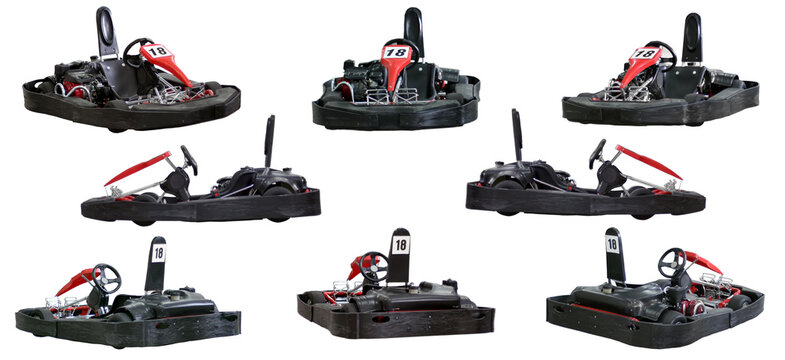 Set of eight images. Kart isolated on white background. No man