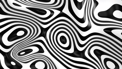 Aufkleber - Abstract black and white liquid moving surface. 3D wavy striped motion background. B&W lines pattern. Liquid shape 3D animation. 4K seamless loop. 