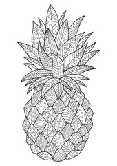 Wall Mural - Doodle coloring book page pineapple. Antistress for adult. Zentangle black and white illustration