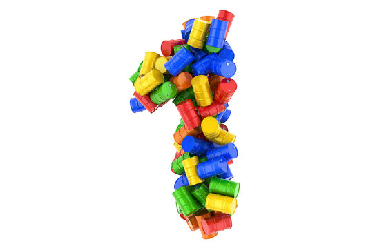Number 1 from colored steel barrels, 3D rendering