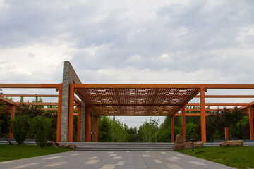 A modern pavilion architecture in a park