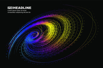 Poster - Colorful spiral particles and lines, communication technology technology background.