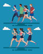 © Gstudio - set scenes of jogging people, people running vector illustration design