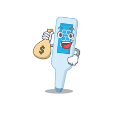 Poster - Crazy rich Cartoon picture of digital thermometer having money bags