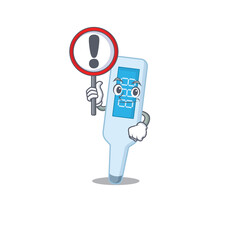 Poster - A cartoon icon of digital thermometer with a exclamation sign board