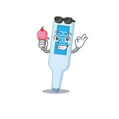 Sticker - A Caricature design concept of digital thermometer with cone ice cream