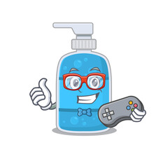 Canvas Print - Mascot design style of hand wash gel gamer playing with controller