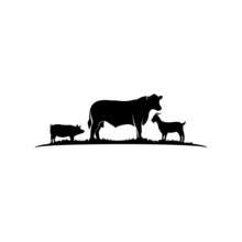 Cattle Angus Cow, Goat And Pig Silhouettes Livestock Farm Logo Design
