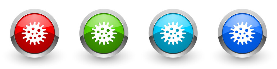 Aufkleber - Virus silver metallic glossy icons, bacteria, pathogen, infection concept set of modern design buttons for web, internet and mobile applications in four colors options isolated on white background