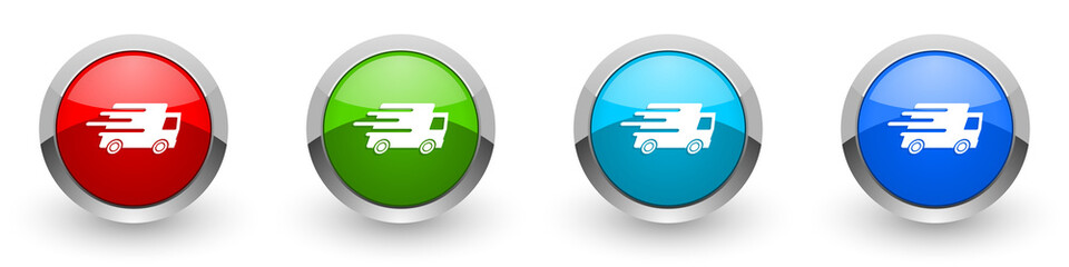 Fototapete - Speed transport silver metallic glossy icons, fast delivery, truck concept set of modern design buttons for web, internet and mobile applications in four colors options isolated on white background