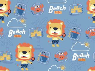 Wall Mural - seamless pattern of cute lion holiday in the beach