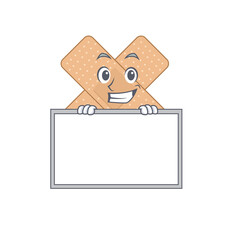 Poster - Funny cartoon design style cross bandage standing behind a board