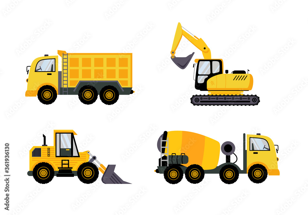 Construction flat element set design, collection of vehicle equipment ...