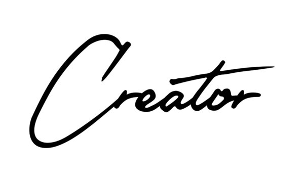 Creator Handwritten Font Calligraphy Black Color Text 
on White Background